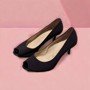 Bruno Magli Dark Brown Canvas Peep Toe Heels Size 6.5 Made in Italy